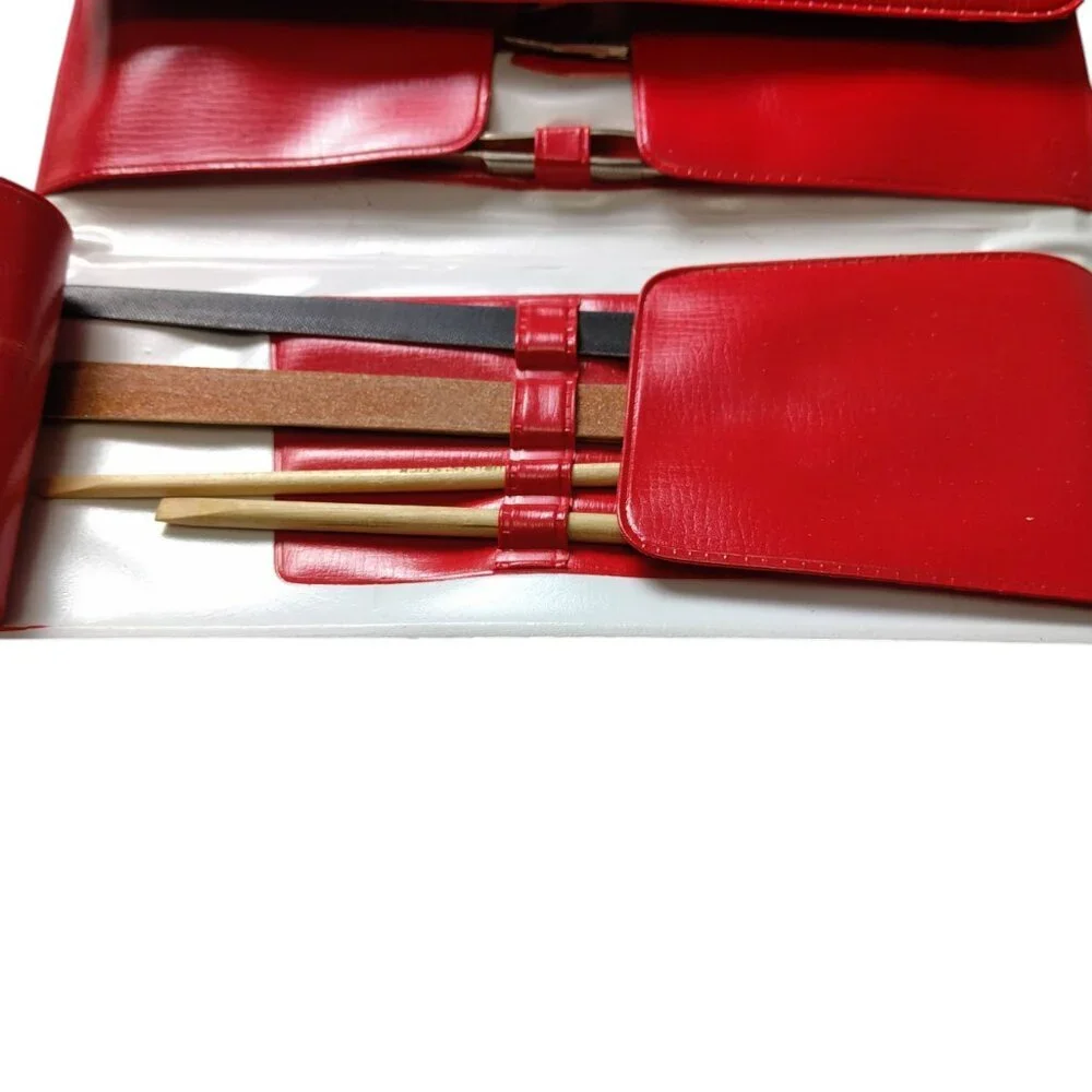 Kayser Manicure Pedicure Set In Red Case Vintage NEW 7 Piece Snap Closure